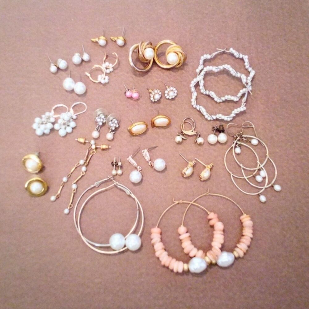 Lot of 21 Pair of Faux Pearl Earrings